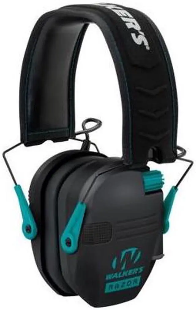 Alt view image 7 of 7 - Walkers Razor Shooting Muffs (Black/Teal) (2 Pack) with Accessory