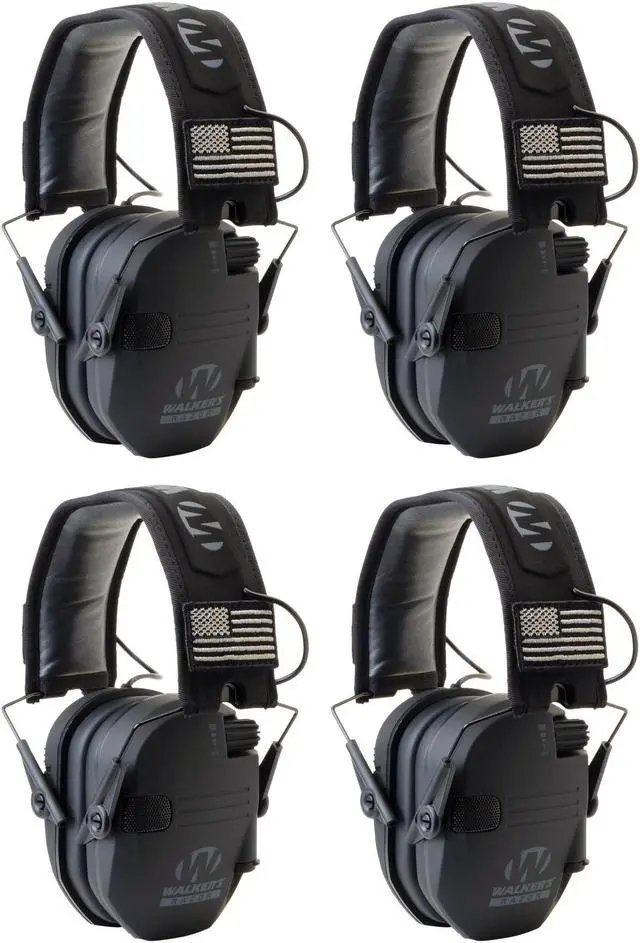 Main image of Walker's Razor Slim Electronic Shooting Muffs 4-Pack, Black America Patch