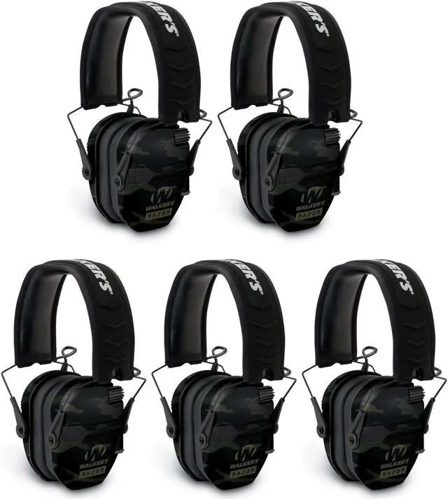 Main image of Walker's Razor Slim Electronic Shooting Muffs 5-Pack, Multi cam Camo Gray