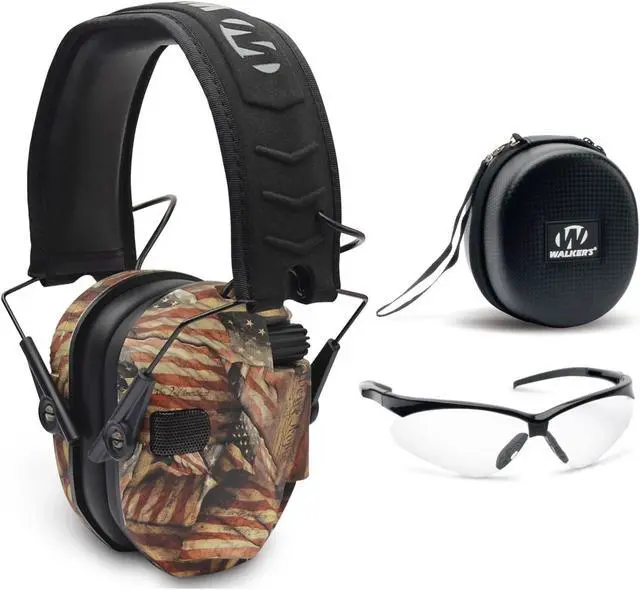 Main image of Walkers Razor Slim Electronic Muff (American Flag) w/ Case and Shooting Glasses