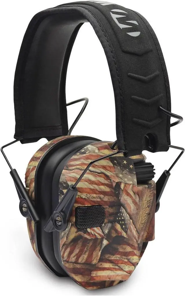 Alt view image 2 of 5 - Walkers Razor Slim Electronic Muff (American Flag) w/ Case and Shooting Glasses