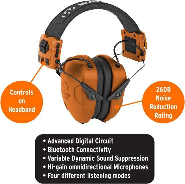 Alt view image 2 of 7 - Walker's XCEL 500BT Digital Electronic Muff (Orange) And Protective Case Bundle