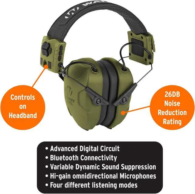 Alt view image 2 of 7 - Walker's XCEL 500BT Digital Electronic Muff And Protective Case Bundle (Green)