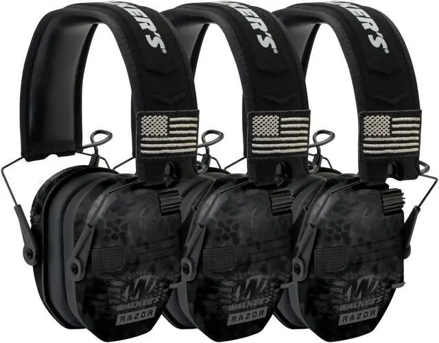 Main image of Walker's Razor Slim Electronic Shooting Muffs Patriot Series (Camo) (3-Pack)