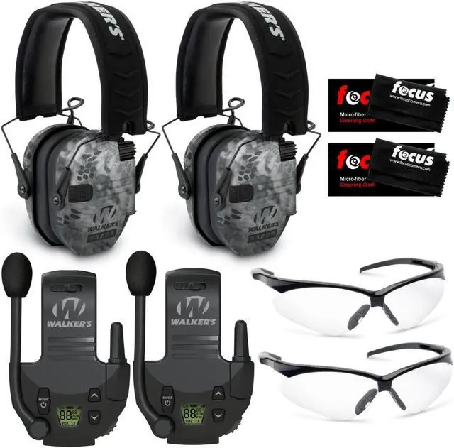Main image of Walkers Razor Slim Electronic Muffs (Raid, 2-Pack) with Walkie Talkies Bundle
