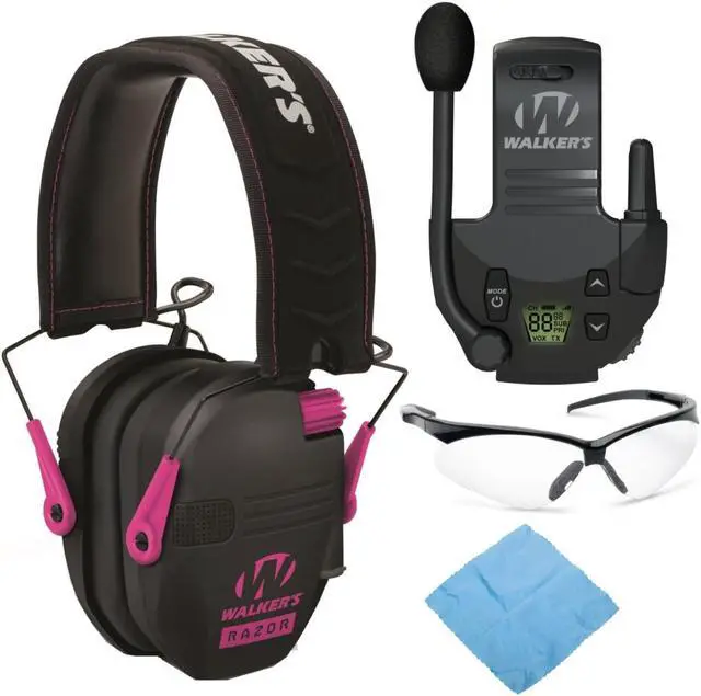 Main image of Walkers Razor Slim Electronic Muff (Black/Pink) with Walkie-Talkie Bundle