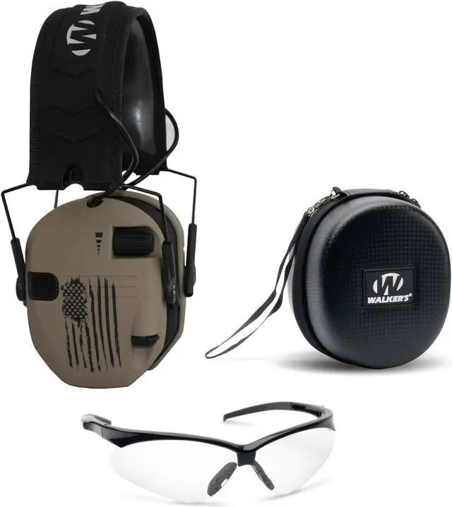 Main image of Walkers Razor Slim Electronic Muff (US Flag-FDE) with Case and Shooting Glasses