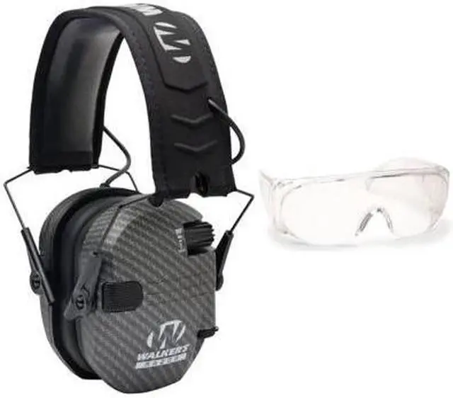 Main image of Walker's Razor Slim Shooting Muffs (Carbon) with OTG Safety Glasses