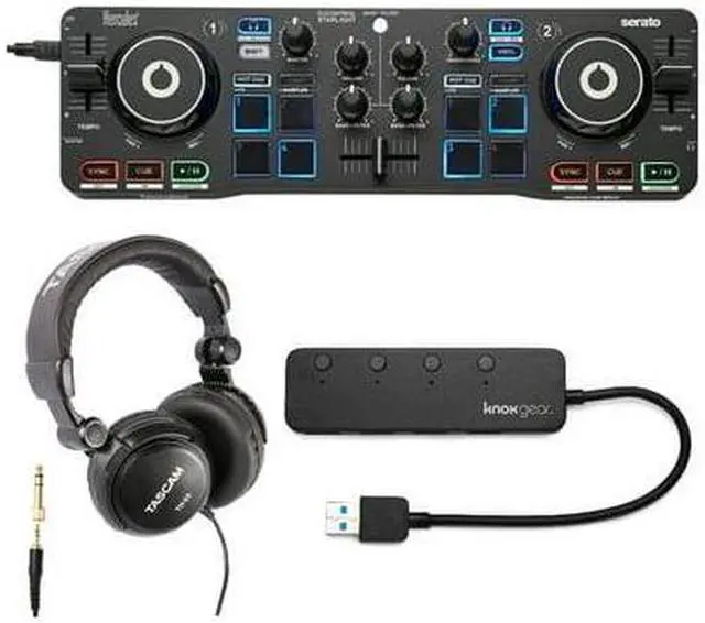 Alt view image 8 of 8 - Hercules DJControl Starlight Pocket USB DJ Controller with Headphones & USB Hub