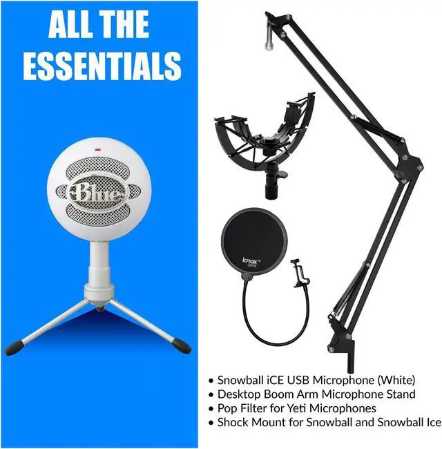 Alt view image 4 of 7 - Blue Microphones Snowball iCE Mic w/ Knox Boom Arm, Shock Mount & Pop Filter