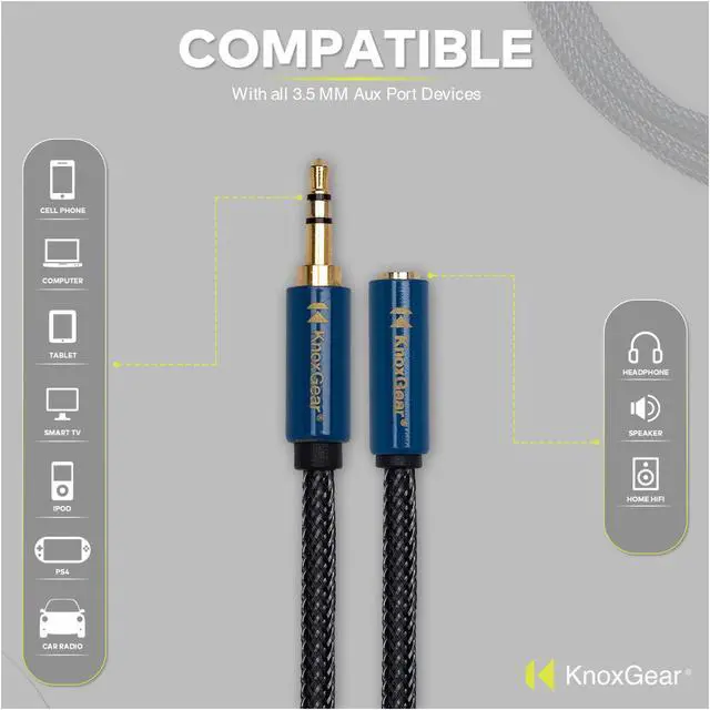Alt view image 4 of 7 - Knox Gear Nylon Braided 3.5mm Male-Female Audio Extension Adapter Cable (6-Feet)