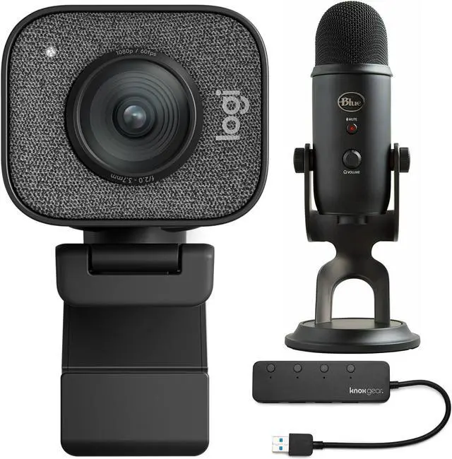 Main image of Logitech StreamCam Plus Webcam with Tripod and Yeti Blackout Mic Bundle