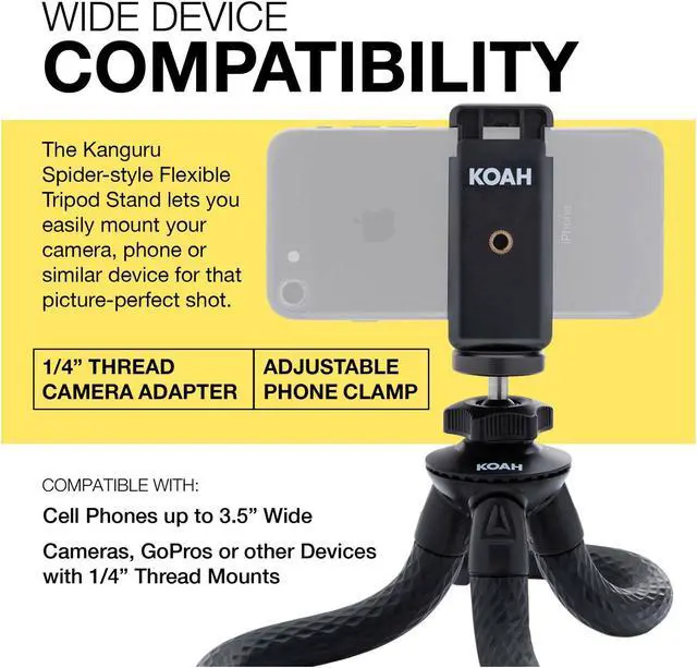 Alt view image 4 of 7 - Koah Kanguru 12in Flexible Waterproof Bluetooth iPhone/Android/GoPro/DSLR Tripod