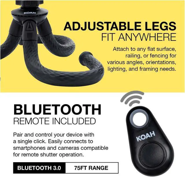 Alt view image 5 of 7 - Koah Kanguru 12in Flexible Waterproof Bluetooth iPhone/Android/GoPro/DSLR Tripod