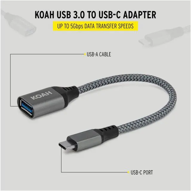Alt view image 2 of 7 - Koah USB 3.0 to USB-C Adapter (Up to 5Gbps Data Transfer Speeds)