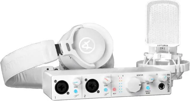 Alt view image 2 of 7 - Arturia MiniFuse Recording Pack (White) with Studio Monitor, Pads and Cables