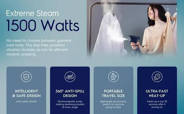 Alt view image 11 of 13 - Electrolux Portable Handheld Garment & Fabric Steamer, 1500 Watt Blue