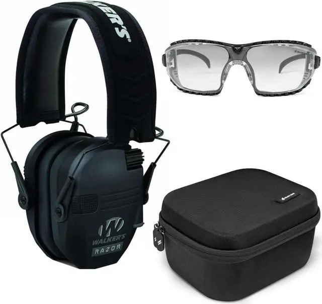 Main image of Walker's Game Ear Razor Slim Electronic Lightweight Shooting Hunting Range Hearing Protection Muffs Glasses Bundle