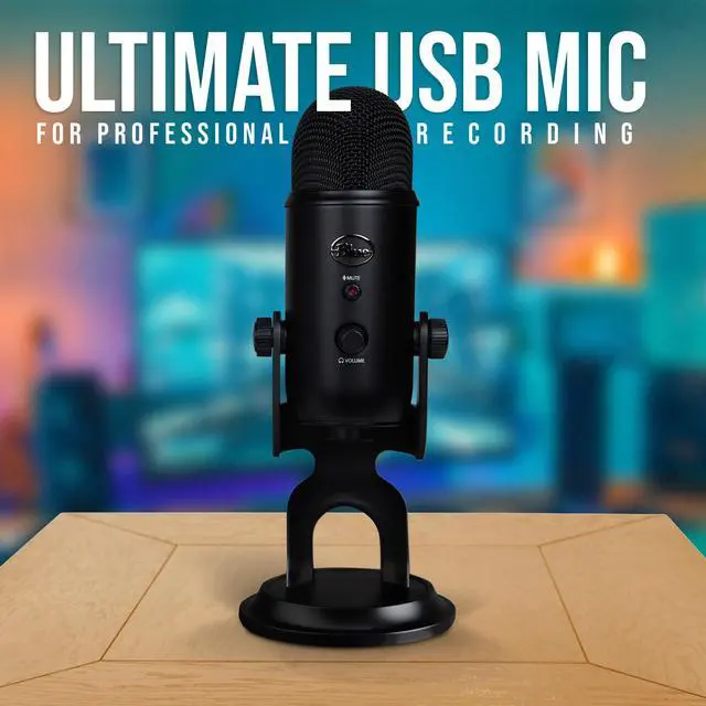 Alt view image 3 of 7 - Blue Yeti Microphone (Blackout) with Boom Arm Stand, Pop Filter and Shock Mount