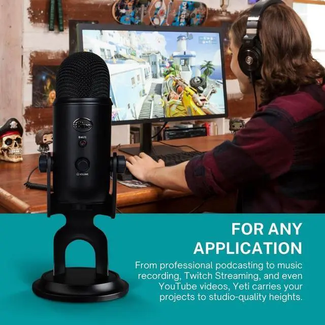 Alt view image 6 of 7 - Blue Yeti Microphone (Blackout) with Boom Arm Stand, Pop Filter and Shock Mount