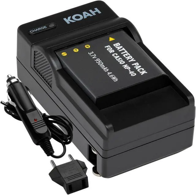 Alt view image 2 of 7 - Koah Rechargeable Battery and Charger Kit for Casio NP-40 and Kodak LB-060