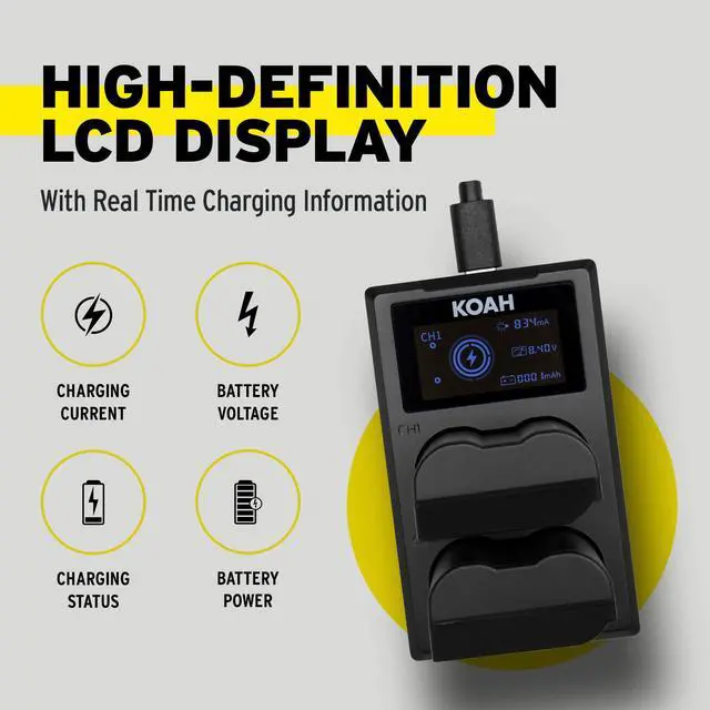 Alt view image 3 of 7 - Koah Rechargeable 2250mAh Battery for Nikon EN-EL15c (2-Pk) and LCD Dual Charger