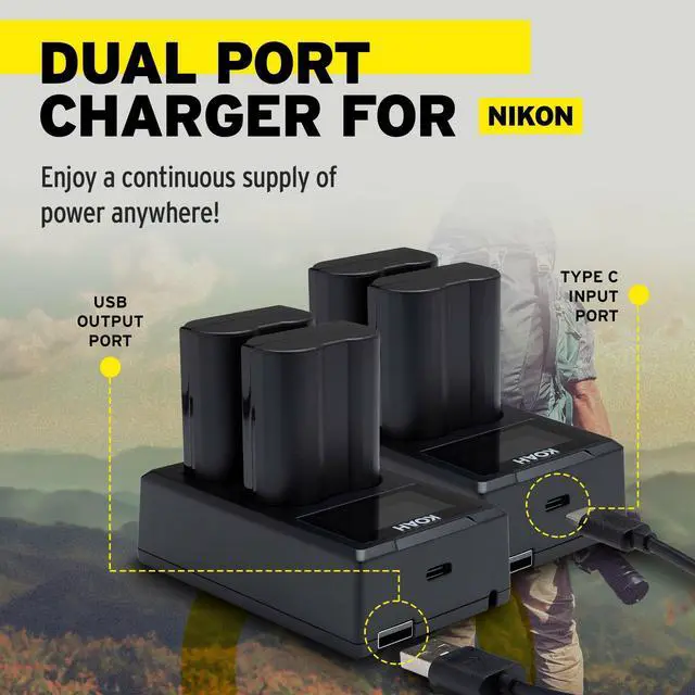 Alt view image 5 of 7 - Koah Rechargeable 2250mAh Battery for Nikon EN-EL15c (2-Pk) and LCD Dual Charger