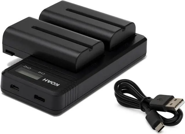 Main image of Koah 2-Pack Sony NP-F570 Rechargeable 3350mAh Battery and Dual USB-C LCD Charger