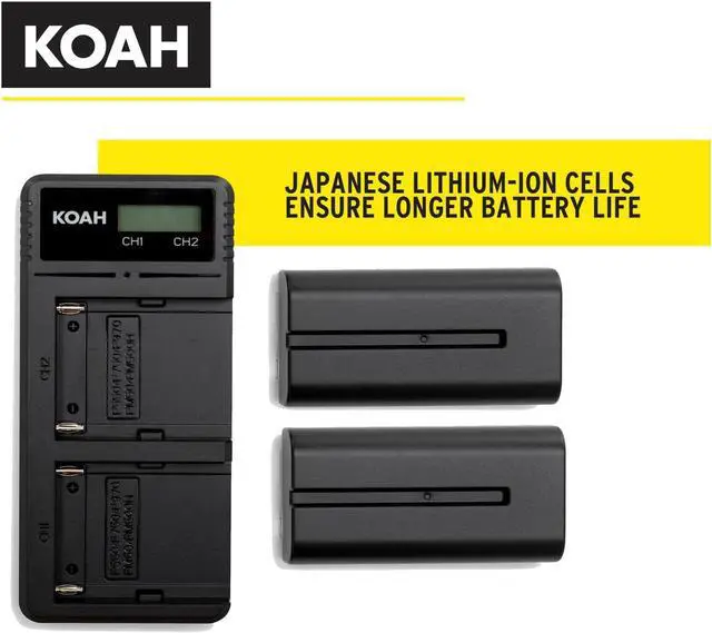 Alt view image 2 of 7 - Koah 2-Pack Sony NP-F570 Rechargeable 3350mAh Battery and Dual USB-C LCD Charger