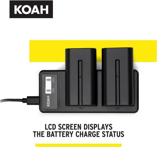 Alt view image 3 of 7 - Koah 2-Pack Sony NP-F570 Rechargeable 3350mAh Battery and Dual USB-C LCD Charger