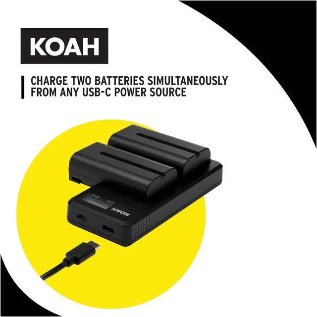 Alt view image 4 of 7 - Koah 2-Pack Sony NP-F570 Rechargeable 3350mAh Battery and Dual USB-C LCD Charger