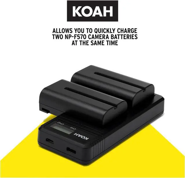 Alt view image 7 of 7 - Koah 2-Pack Sony NP-F570 Rechargeable 3350mAh Battery and Dual USB-C LCD Charger
