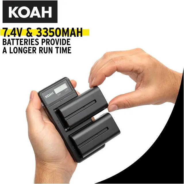 Alt view image 6 of 7 - Koah 2-Pack Sony NP-F570 Rechargeable 3350mAh Battery and Dual USB-C LCD Charger