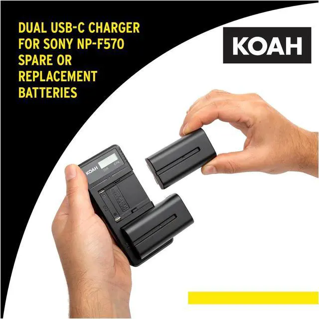 Alt view image 5 of 7 - Koah 2-Pack Sony NP-F570 Rechargeable 3350mAh Battery and Dual USB-C LCD Charger