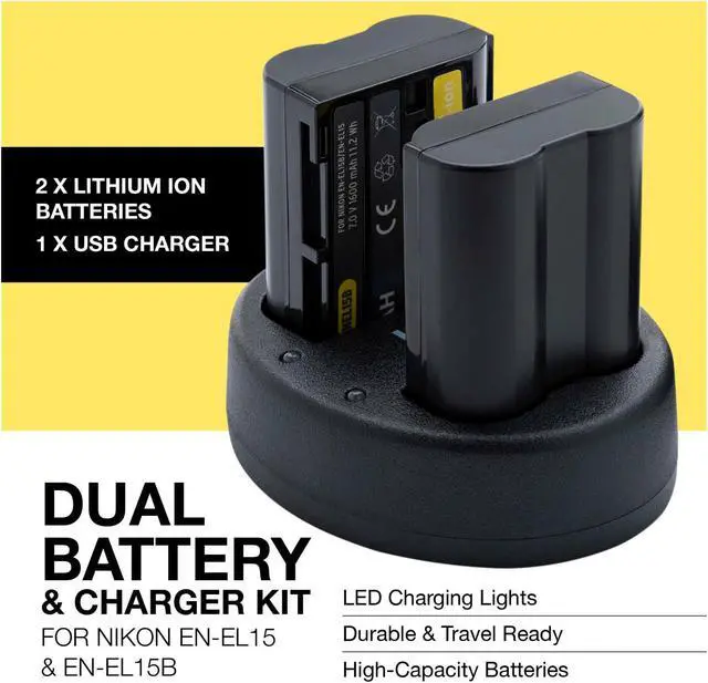 Alt view image 3 of 7 - Koah Battery (2-Pack) and Dual Charger for Nikon EN-EL15B