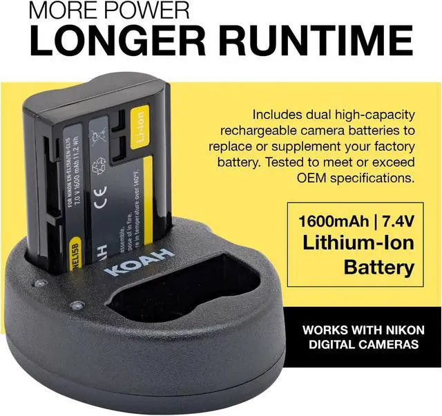 Alt view image 4 of 7 - Koah Battery (2-Pack) and Dual Charger for Nikon EN-EL15B