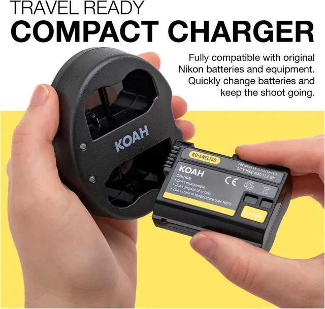 Alt view image 5 of 7 - Koah Battery (2-Pack) and Dual Charger for Nikon EN-EL15B