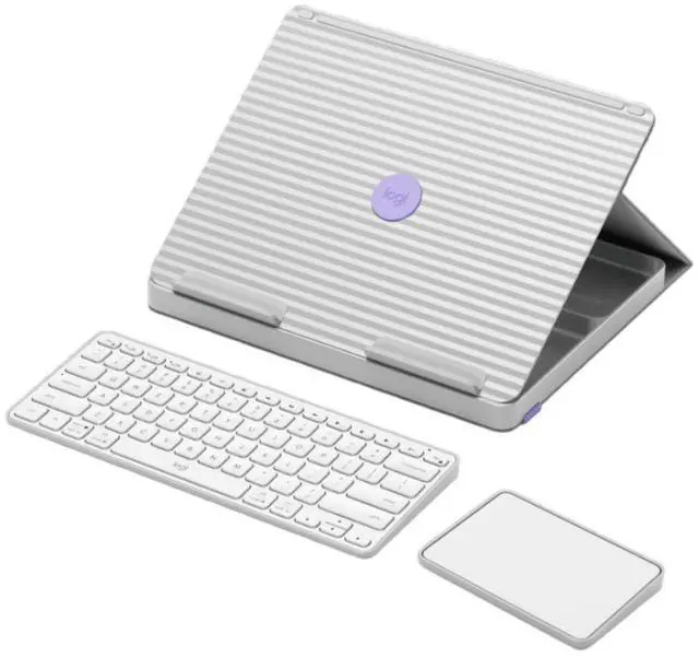 Alt view image 3 of 9 - Logitech Casa Pop Up Desk Work From Home Kit with Laptop Stand, Wireless Keyboard & Touchpad, Bluetooth, USB C Charging, for Laptop/MacBook (10? to 17?) - Windows, macOS, ChromeOS - Nordic Calm