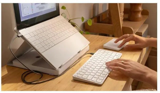 Alt view image 9 of 9 - Logitech Casa Pop Up Desk Work From Home Kit with Laptop Stand, Wireless Keyboard & Touchpad, Bluetooth, USB C Charging, for Laptop/MacBook (10? to 17?) - Windows, macOS, ChromeOS - Nordic Calm