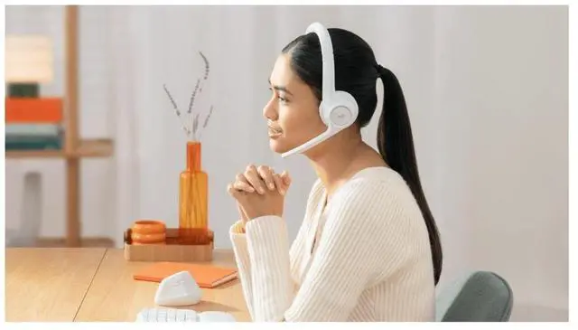 Alt view image 14 of 14 - Logitech Zone 300 Wireless Bluetooth Headset With Noise-Canceling Microphone, Compatible with Windows, Mac, Chrome, Linux, iOS, iPadOS, Android (Off-white
