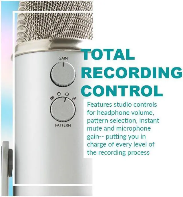 Alt view image 3 of 7 - Blue Microphone Yeti USB Mic (Silver) with Knox Gear Pop Filter and USB Hub