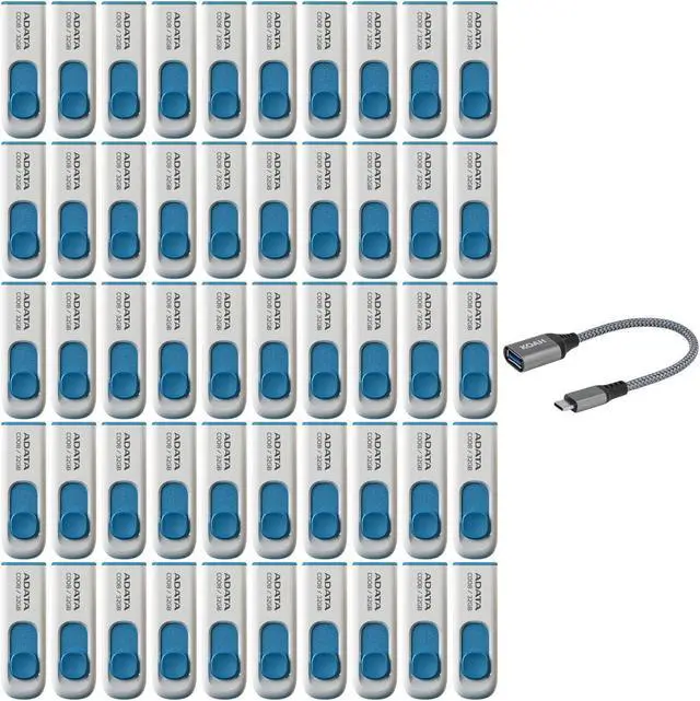 Main image of ADATA 32GB USB 2.0 Retractable Capless Flash Drive (White, 50-pack) with USB-C Adapter bundle