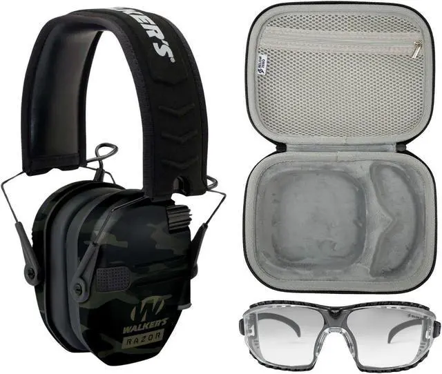 Main image of Walker's Game Ear Razor Slim Electronic Lightweight Shooting Hunting Range Hearing Protection Muffs Glasses Bundle