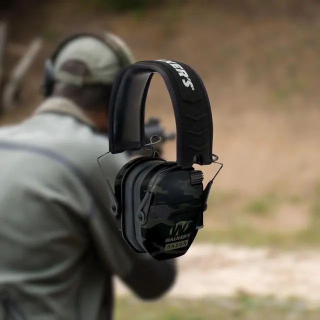 Alt view image 6 of 7 - Walker's Game Ear Razor Slim Electronic Lightweight Shooting Hunting Range Hearing Protection Muffs Glasses Bundle