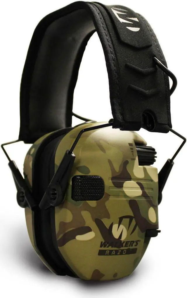 Alt view image 2 of 7 - Walkers Razor Slim Electronic Muff (Tan Camo) with Case and Shooting Glasses