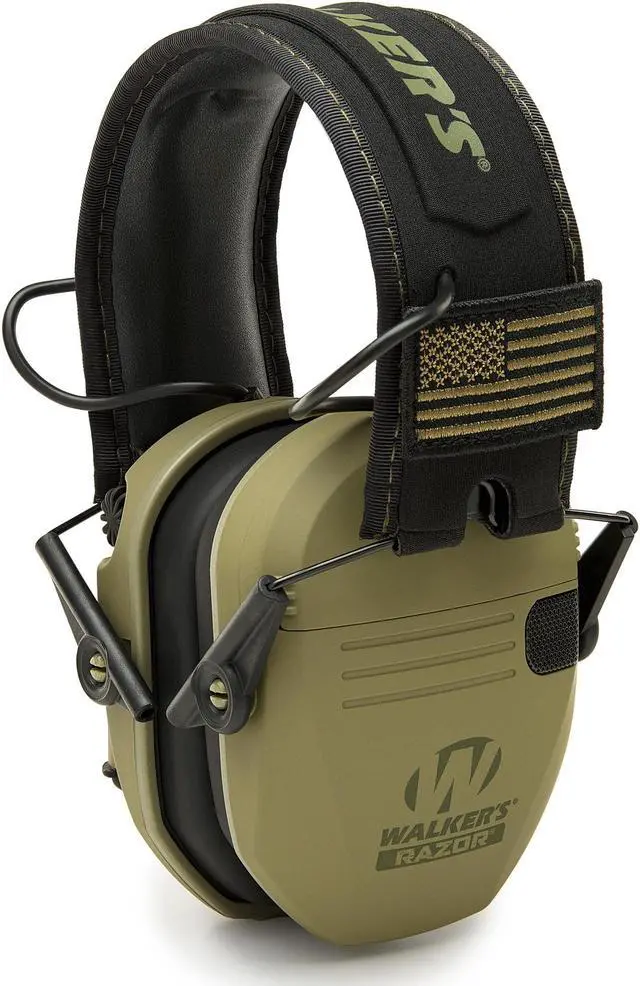 Alt view image 2 of 6 - Walkers Game Ear Razor Muffs (American Patriot/OD Green) with Protective Case