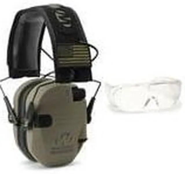 Alt view image 2 of 7 - Walker's Razor Slim Electronic Muffs (FDE Patriot) with Shooting Glasses