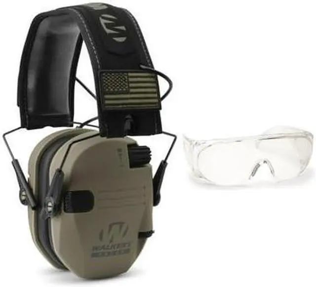 Main image of Walker's Razor Slim Electronic Muffs (FDE Patriot) with Shooting Glasses