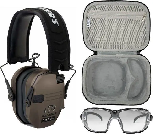 Main image of Walker's Game Ear Razor Slim Electronic Lightweight Shooting Hunting Range Hearing Protection Muffs Glasses Bundle