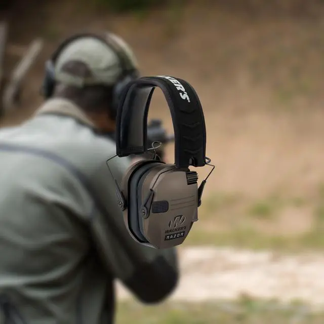 Alt view image 6 of 7 - Walker's Game Ear Razor Slim Electronic Lightweight Shooting Hunting Range Hearing Protection Muffs Glasses Bundle